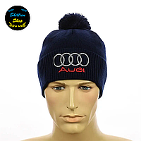 Зимняя шапка с помпоном - Ауди / Audi - Темно-синий