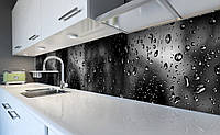 Вініловий кухонний фартух Краплі дощу на склі (наклейка для кухні ПВХ плівка скіналі) Текстура Сірий