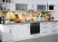 Кухонный фартук Роза беж виниловый самоклеющийся цветы розы ПВХ наклейка пленка скинали для кухни 60х200 см