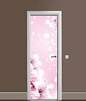Виниловая 3Д наклейка на дверь Нежные Лилии (ПВХ пленка) Цветы Розовый 60х180 см