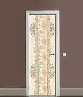 Виниловая 3Д наклейка на дверь Цветочный узор (ПВХ пленка) Орнамент Бежевый 60х180 см