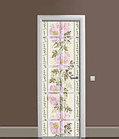 Вінілова 3Д наклейка на двері Плитка Мальви (ПВХ плівка) квітковий Орнамент Бежевий 60х180 см