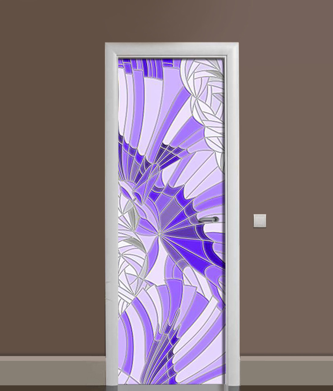 Вінілова 3Д наклейка на двері Фіолетовий Вітраж (ПВХ плівка) геометрія Текстури 60х180 см
