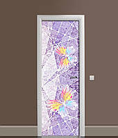 Вінілова 3Д наклейка на двері Барвисті Метелики (ПВХ плівка) під штукатурку Текстура Фіолетовий 60х180 см
