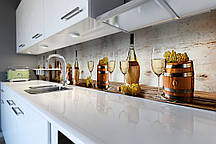 Кухонний фартух самоклеючий Біле вино (скіналі для кухні наклейка ПВХ) виноград бочки бежевий 60х200 см
