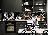 Кухонний фартух самоклеючий Чорна кава (скіналі для кухні наклейка ПВХ) чашка Coffee абстракція 60х200 см