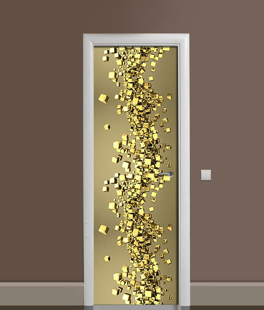 Вінілова 3Д наклейка на двері Золото 3Д (ПВХ плівка) куби абстракція Текстури Жовтий 60х180 см