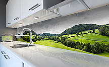 Вініловий кухонний фартух Зелена Долина (наклейка для кухні ПВХ плівка скіналі) пагорби Природа 3Д
