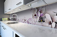 Кухонный фартук самоклеющийся Магнолия 02 (скинали для кухни наклейка ПВХ) фиолетовые цветы 60х200 см