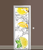 Виниловая 3Д наклейка на дверь Долька Лимона (ПВХ пленка) лед вода цитрус Фрукты Желтый 60х180 см