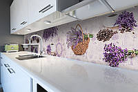 Кухонный фартук самоклеющийся Лаванда Корзинка Кофе (скинали для кухни наклейка ПВХ) фиолетовый 60х200 см