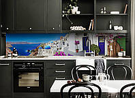 Кухонный фартук самоклеющийся Завораживающая Греция (скинали кухни наклейка ПВХ) Санторини голубой 60х200 см