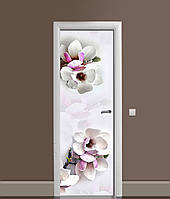 Декоративная 3Д наклейка на дверь Сочные Магнолии (виниловая пленка ПВХ) Цветы Фиолетовый 60х180 см