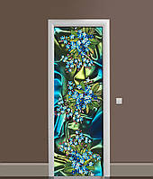 Декоративная 3Д наклейка на дверь Незабудки (виниловая пленка ПВХ) голубые Цветы Зеленый 60х180 см