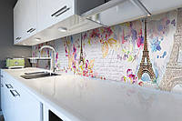 Кухонный фартук самоклеющийся Акварельный Париж под кирпич (скинали для кухни наклейка ПВХ) белый 60х200 см