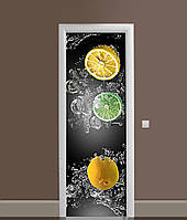 Декоративная 3Д наклейка на дверь Лимоны и Лаймы в воде (виниловая пленка ПВХ) цитрусы Серый 60х180 см
