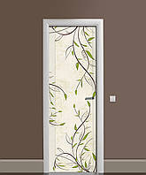 Декор двері Наклейка вінілова Гілки з листям Верби ПВХ плівка з ламінуванням 60х180см рослини Бежевий