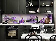 Кухонный фартук Фиолетовые цветы (скинали для кухни наклейка ПВХ) лаванда сирень крокусы 60х200 см