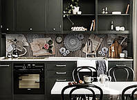 Кухонный фартук Ажурный (скинали для кухни наклейка ПВХ) цветы украшения Абстракция Серый 60х200 см
