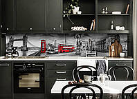 Кухонный фартук Тауэрский мост (скинали для кухни наклейка ПВХ) Лондон Англия Серый 60х200 см