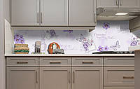 Виниловый кухонный фартук Открытка (наклейка для кухни ПВХ пленка скинали) бабочки цветы Абстракция Фиолетовый
