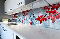 Кухонний фартух Зимова Калина (скіналі для кухні наклейка ПВХ) лід червоні ягоди Блакитний 60х200 см