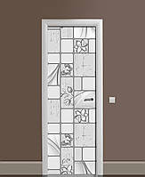 Декоративная наклейка на двери Бетонный узор Квадраты ПВХ пленка с ламинацией 60х180см Текстуры Серый