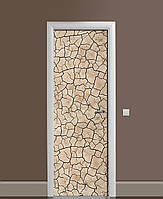 Декоративная наклейка на двери Сухая глина Трещины 3Д ПВХ пленка с ламинацией 60х180см Текстуры Бежевый