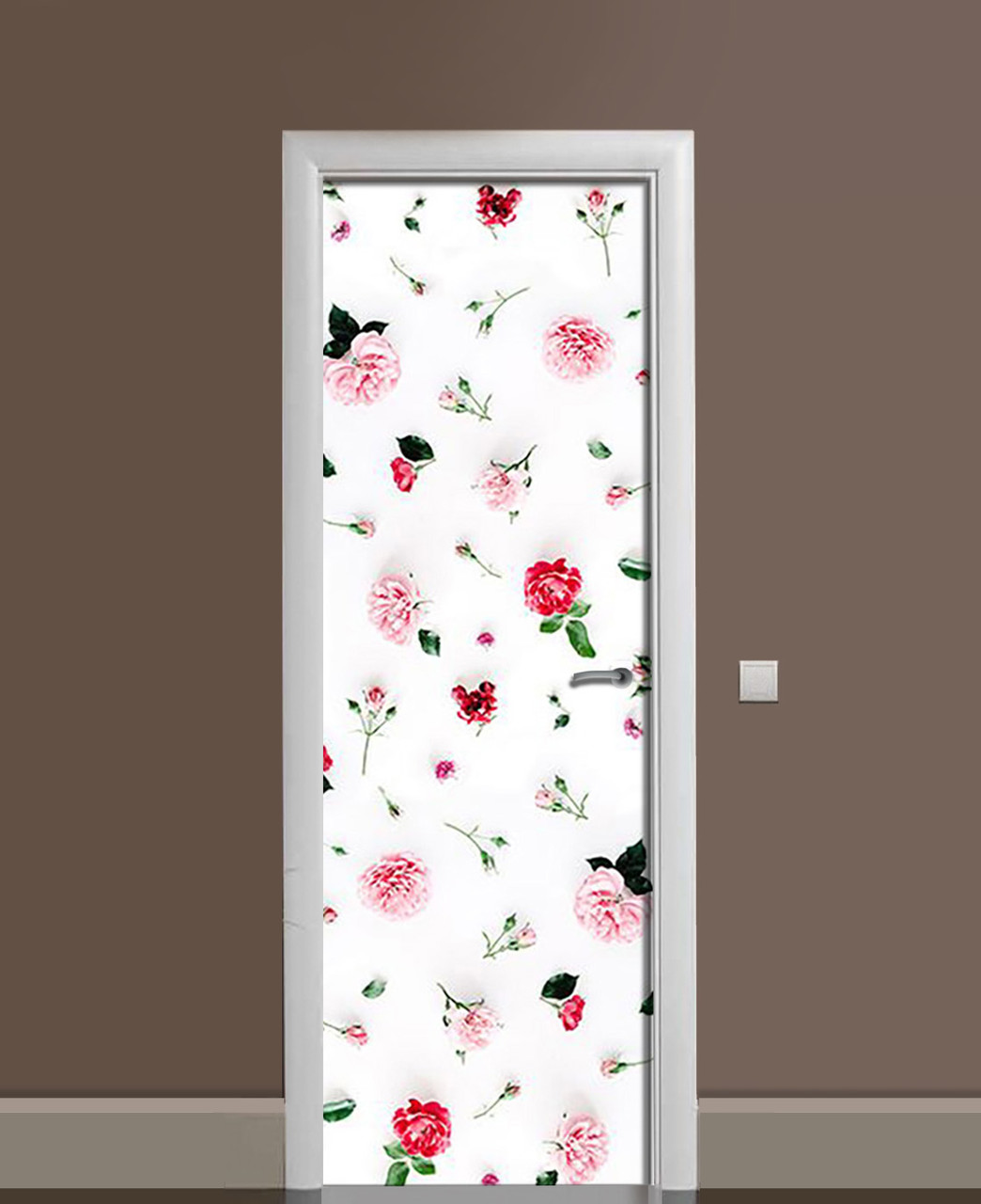 Вінілові наклейки на двері Півонії і троянди ПВХ плівка з ламінуванням 60х180см квіти Білий