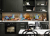 Кухонный фартук Голубой Кувшин (скинали для кухни наклейка ПВХ) осень натюрморт тыква Бежевый 60х200 см
