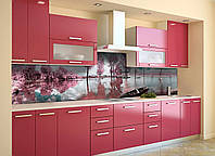 Кухонний фартух Рожеві дерева (скіналі для кухні наклейка ПВХ) вода відображення Озеро Сірий 60х200 см