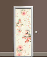Вінілова наклейка на двері Гербери та Тюльпани ПВХ плівка з ламінуванням 60х180см Абстракція Рожевий