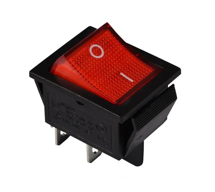 Перемикач Daier KCD2-10-201N RD, ON-OFF, 4pin, 15A 250VAC (з підсвіткою)