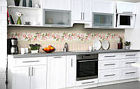 Кухонный фартук Узор из Роз цветы пленка скинали ПВХ 60х200 см Абстракция Розовый