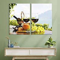 Картина на полотні для інтер'єру KIL Art диптих Натюрморт з вином, сиром і виноградом 165x122 см (294-2)
