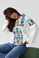 Женская яркая блуза вышиванка с орнаментом разноцветным и длинными рукавами (р. 42-46) 82ru1031