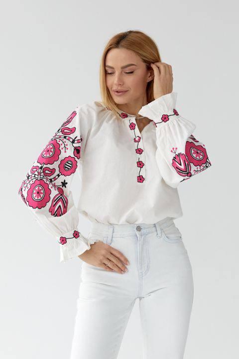 Жіноча біла блуза вишиванка із широкими рукавами з орнаментом (р. 42-46) 82131032, фото 1