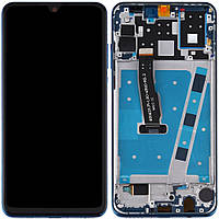 Дисплей модуль тачскрин Huawei P30 Lite черный OEM отличный 24MP в рамке синего цвета Peacock Blue