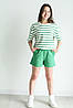 Комплект для дівчинки на літо біла футболка зелена смужка та короткі шорти зеленого кольору, фото 7