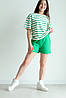 Комплект для дівчинки на літо біла футболка зелена смужка та короткі шорти зеленого кольору, фото 6