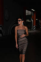 Облягаюча чорна сукня міді з підкладом стрейч сітка Sms8446, фото 5