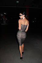 Облягаюча чорна сукня міді з підкладом стрейч сітка Sms8446, фото 3