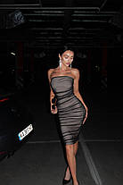 Облягаюча чорна сукня міді з підкладом стрейч сітка Sms8446, фото 2