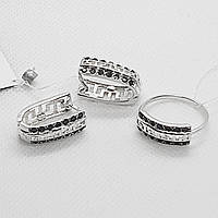 Комплект зі срібла з чорними каменями Набір срібних прикрас кільце і сережки Срібні гарнітури