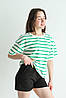 Комплект для дівчинки на літо біла футболка зелена смужка та короткі шорти чорного кольору, фото 7