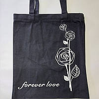 Сумка-шопер чорний із малюнком квіти на блискавці котон