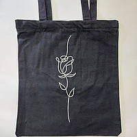 Сумка-шопер чорний із малюнком троянда на блискавці котон