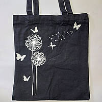 Сумка-шопер чорний із малюнком кульбаби на блискавці котон