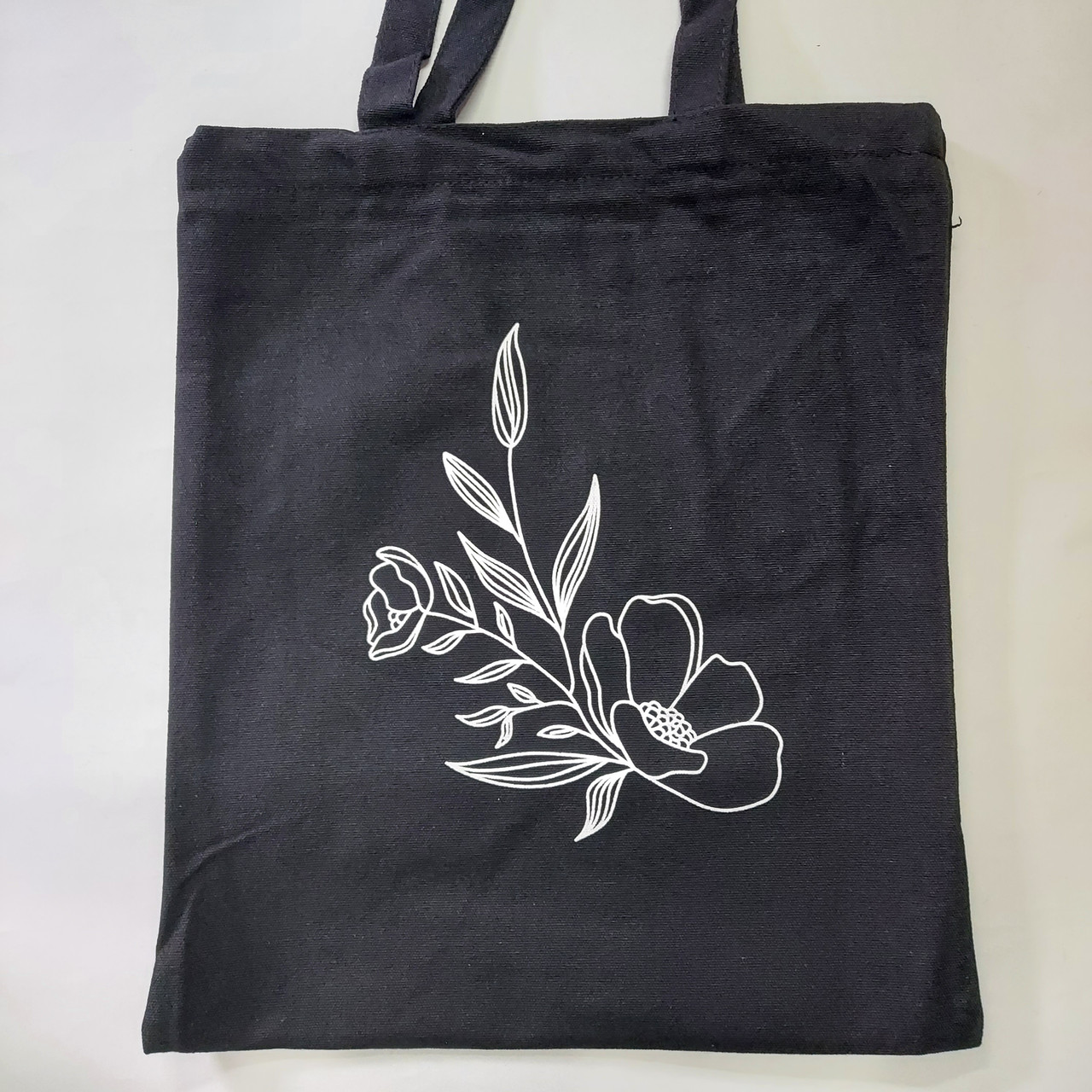 Сумка-шопер чорний із малюнком квіти на блискавці котон, фото 1