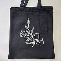 Сумка-шопер чорний із малюнком квіти на блискавці котон
